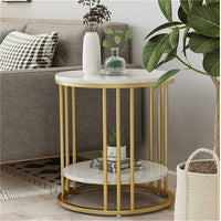 Delicate 2 Tier Gold Side End Table Marble Round Accent Furniture Bedside Table