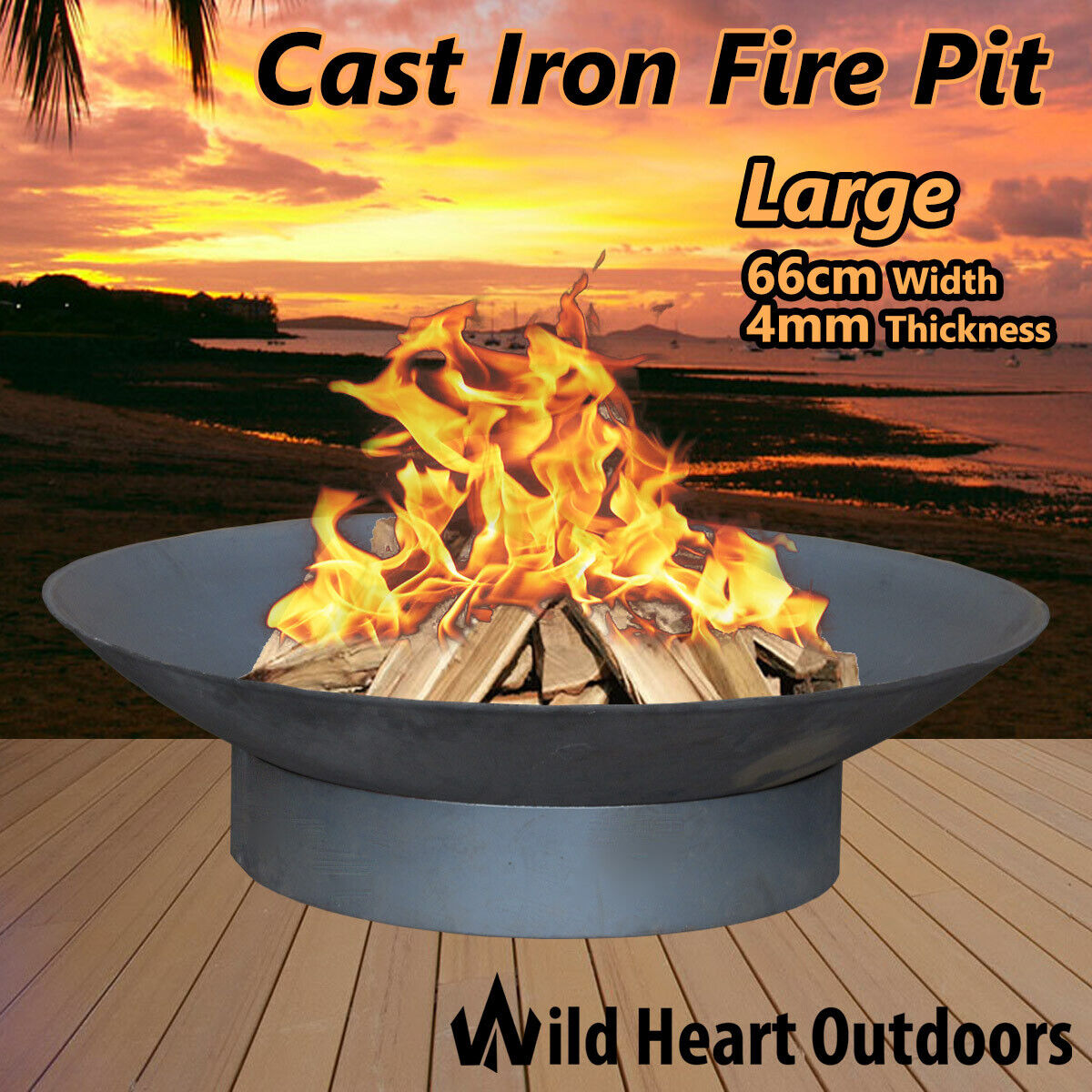 Fire Pit Patio Heater 66cm 26" Open Fireplace Large Firepit Garden Plant Bowl Ou