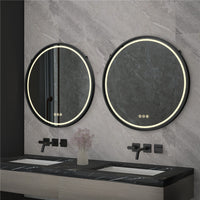 Black Aluminum Frame Round LED Lighted Bathroom Vanity Mirror Anti-Fog Dimmable