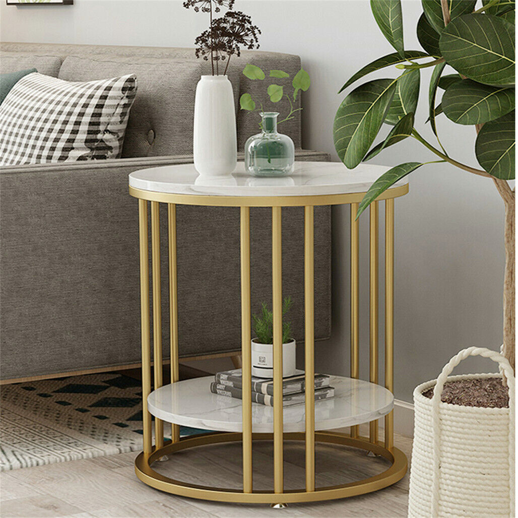 Round Side Table Gold Metal Frame End Table Marble Accent Coffee Table Nightstan