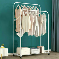 Heavy Duty Double Clothes Rail Rack Garment Hanging Display Stand 4 Wheel Armoir