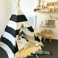 Kids Teepee Tent Black and White Stripe Children Play House for Indoor & Garden