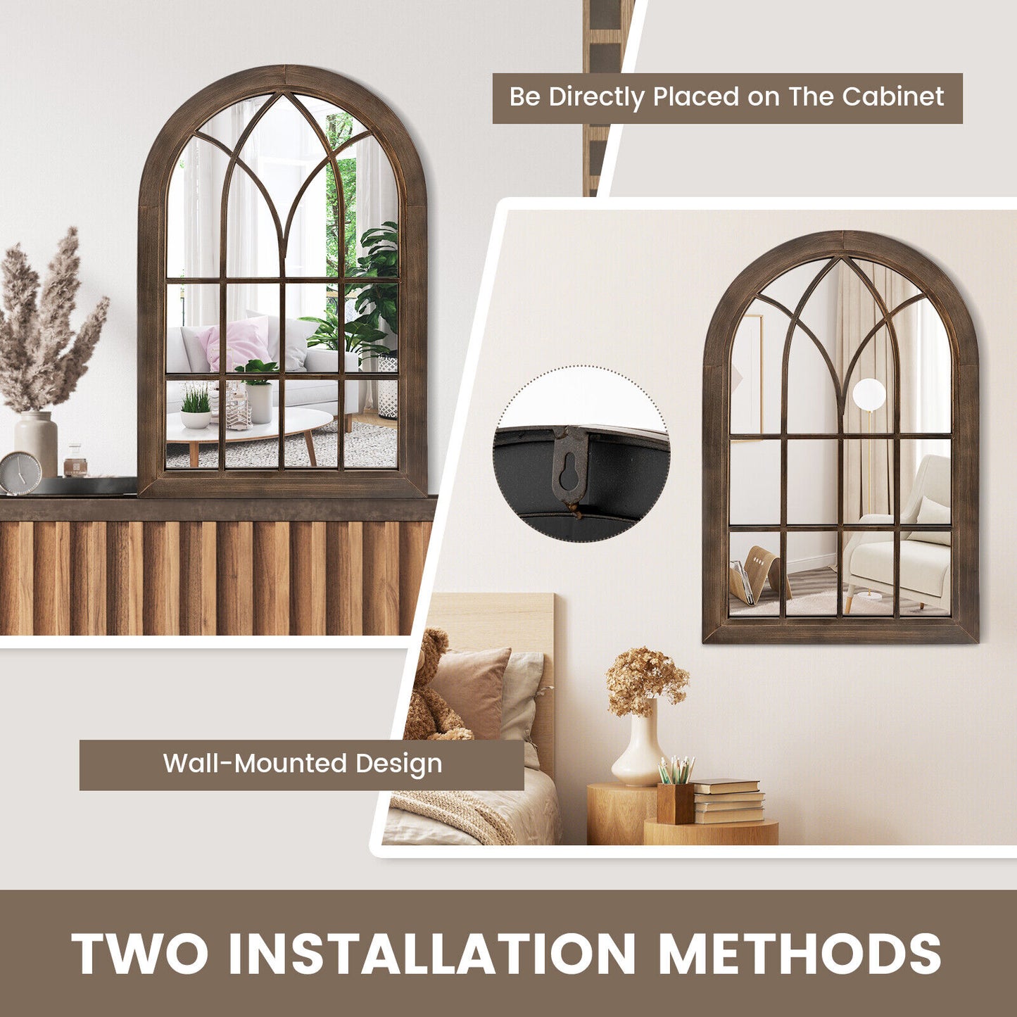 3-Layered Arched Mirror Hanging Steel Frame for Decoration Vintage Cathedral