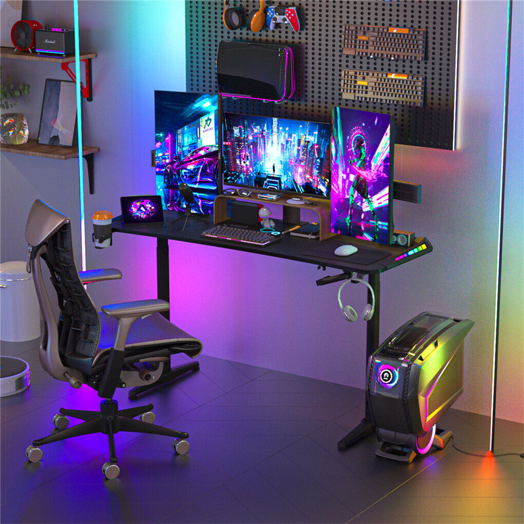 Height Adjustable Gaming Desk T-Shap Professional Gamer Table Office Workstation