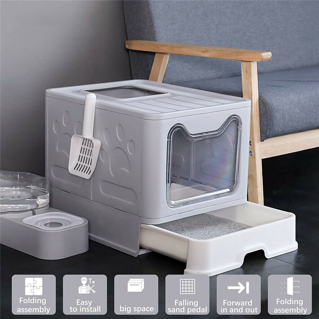 Foldable Cat Litter Box with Lid Enclosed Cat Potty Anti-Splashing Cat Toilet