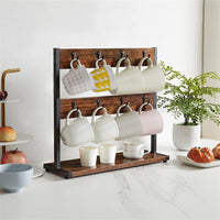 Wood & Metal Tabletop Coffee Mug Holder Stand Cup Storage with 16 Hooks Hangers