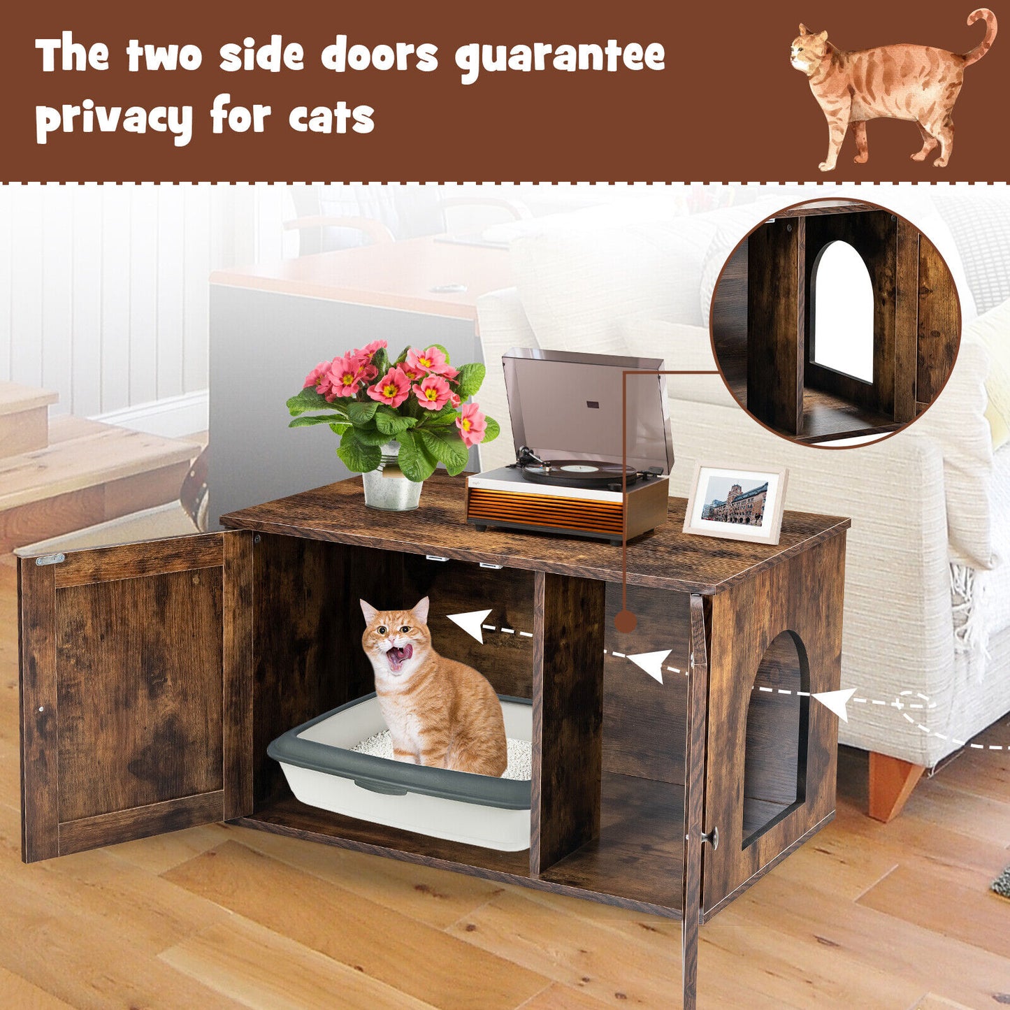 Cat Litter Box Enclosure Privacy Cat House Nightstand w/ Slide Entrance Hole