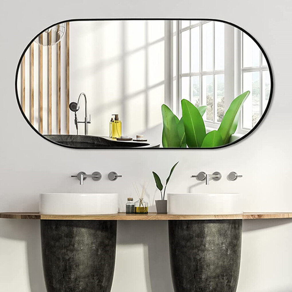 Large Pill Shaped Wall Mirror HD Aluminum Frame Bathroom Vanity Mirror Entryway