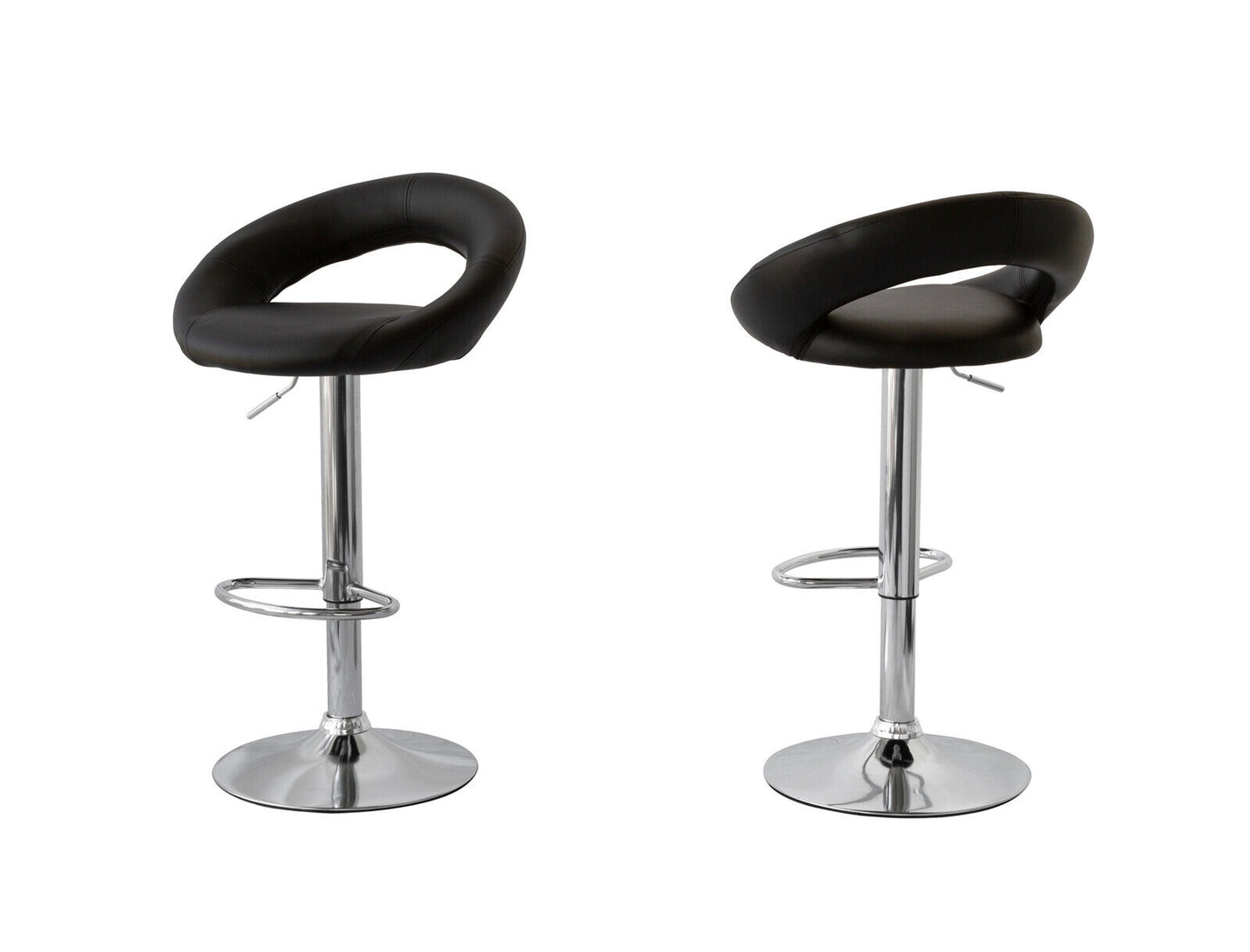 Hacienda 2 Curve Leather Barstools (Black) w/ Adjustable Height, 78-99cm