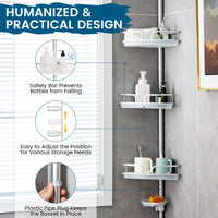 Telescopic Bathroom Shower Corner Shelf 4-Tier Aluminum Pole Caddy Rack