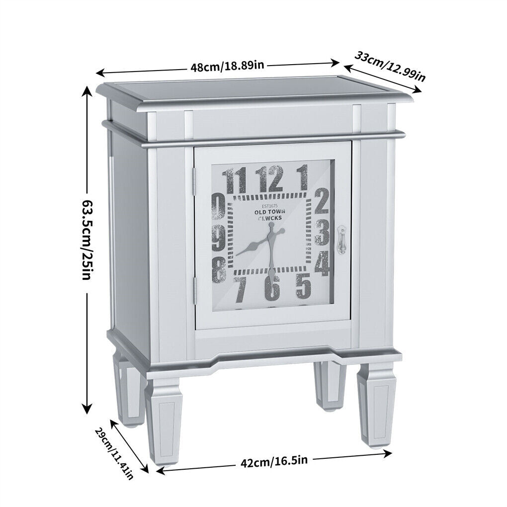 Luxury Clock Mirrored End Side Table Accent Bedside Table