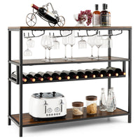 Industrial Wine Rack Table Bar Cabinet w/ 4 Rows of Glass Holder Kitchen
