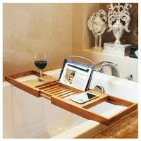 Extendable Bamboo Bath Caddy Adjustable Home Spa Bathtub Tray Phone Holder Rack