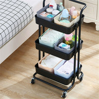 3-Tier Rolling Cart Basket Storage Serving Trolley Organiser w/ Ergonomic Handle