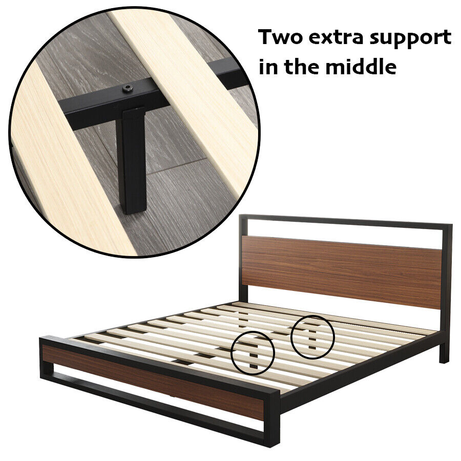 Queen Bed Frame Metal Wood Mattress Base Platform Supper Strong