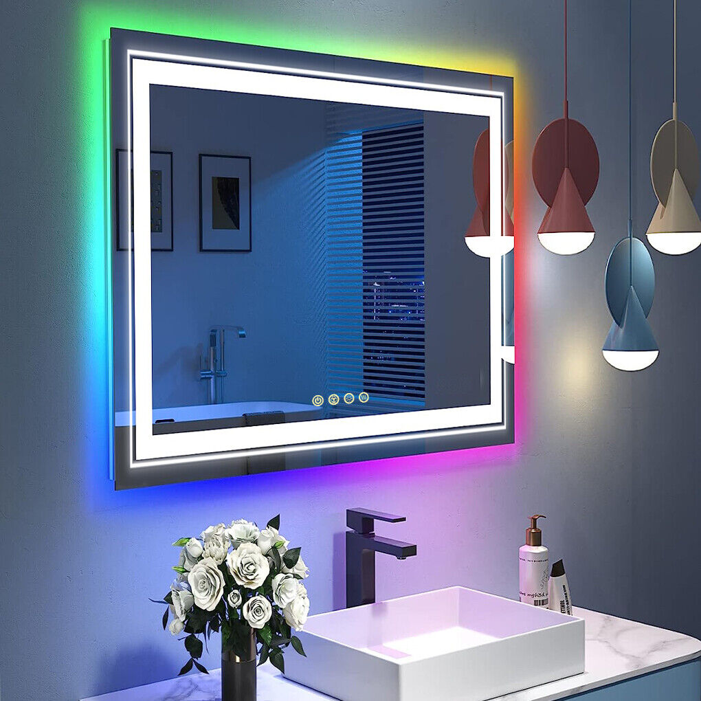 Unique RGB Double Lights Bathroom Mirror Anti Fog Memory Make Up Vanity Mirror