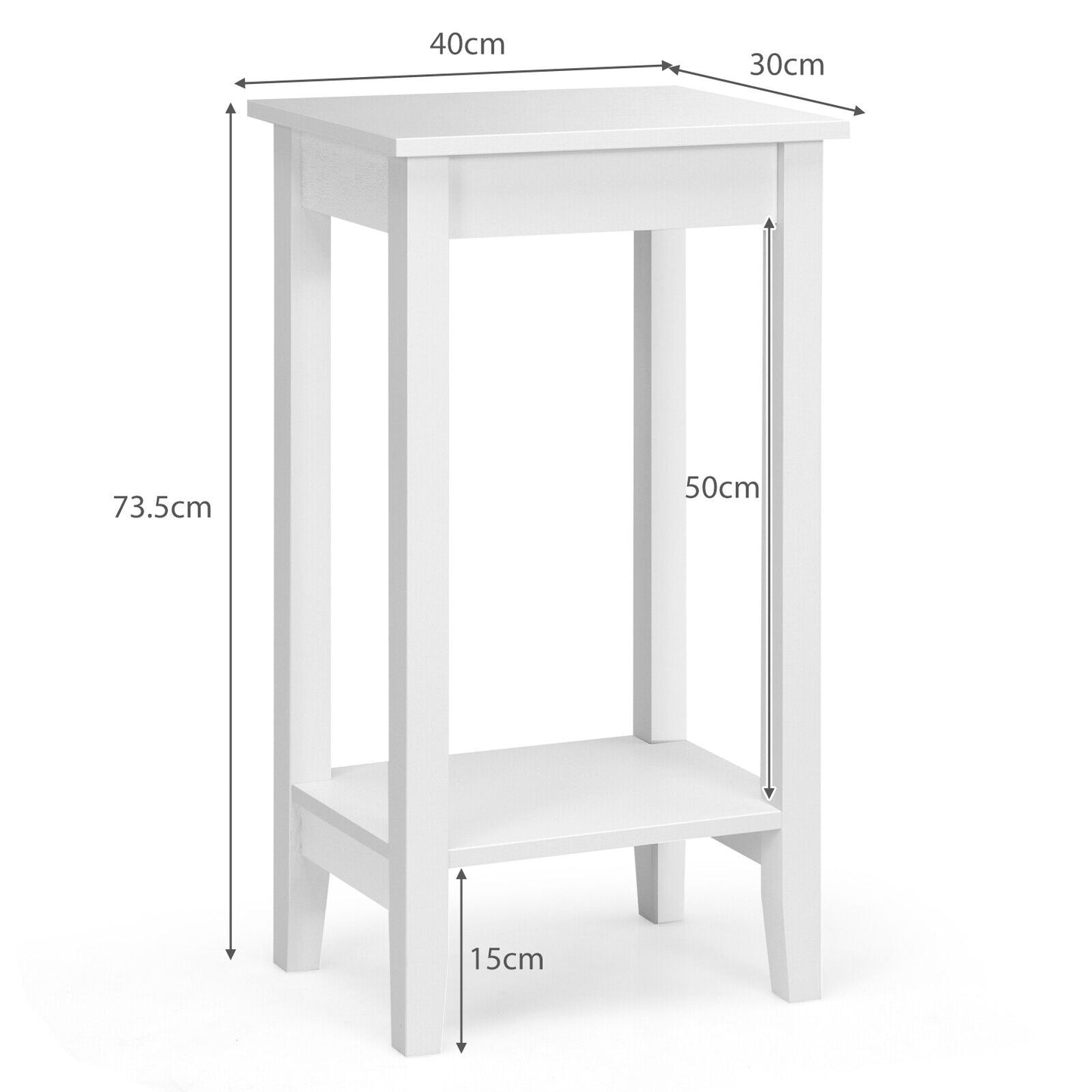 Nightstand 2-Tier End Side Table Coffee Table Wooden Legs Bedroom White