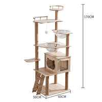 170cm Wooden Cat Tree Tower Scratching Post Scratcher Cats Condo House Bed