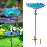 Outdoor Flower Bird Bath Bowl Stand Bird Feeder with Metal Stake Patio Garden De