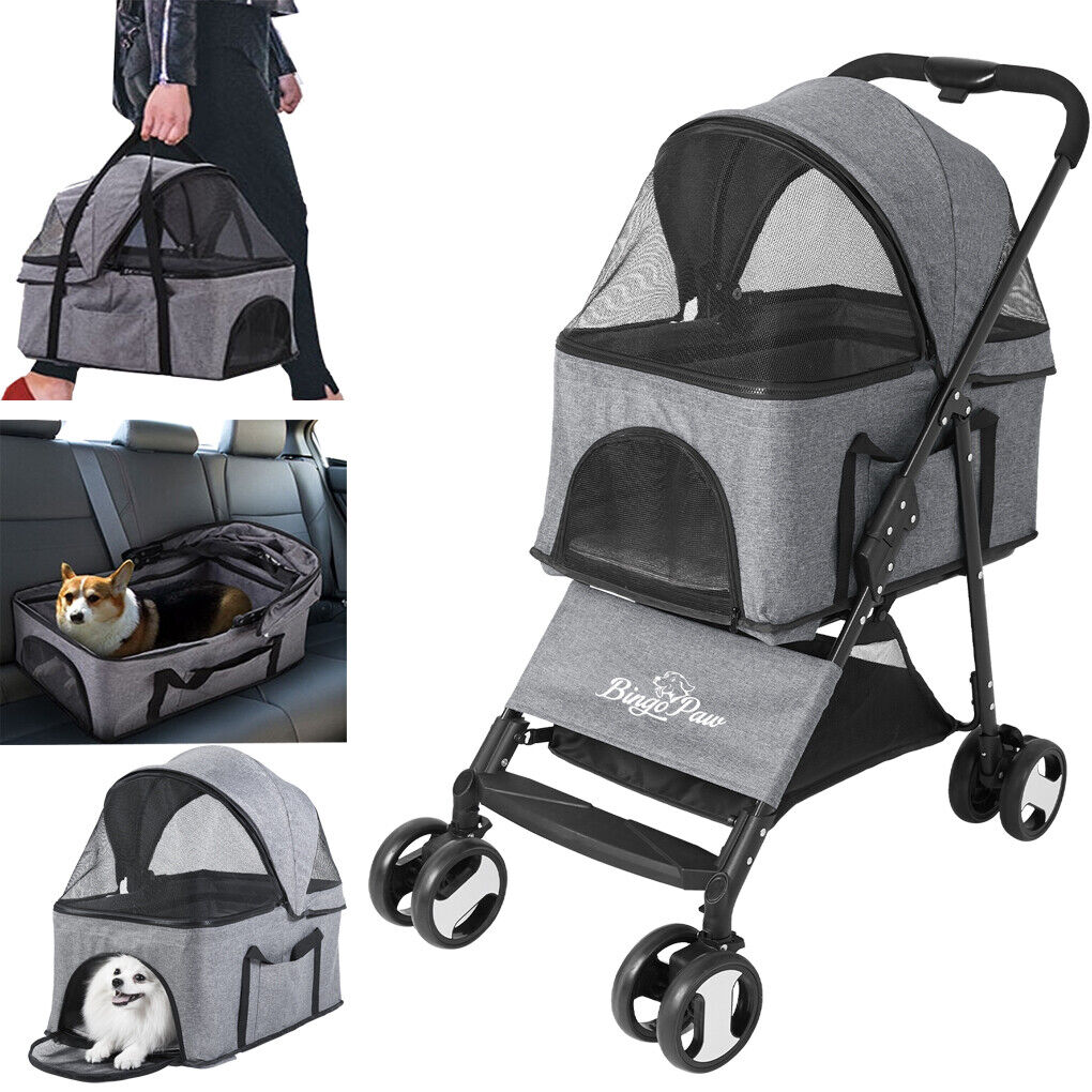 Heavy Duty Pet Stroller Pram One-Click Fold Jogger Dog Cat Carrier Travel System