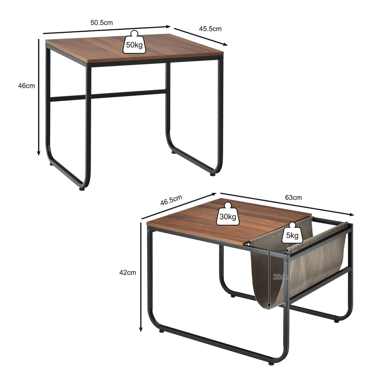 Nesting Coffee Table Nightstand Set of 2 Sofa Side End Table Industrial