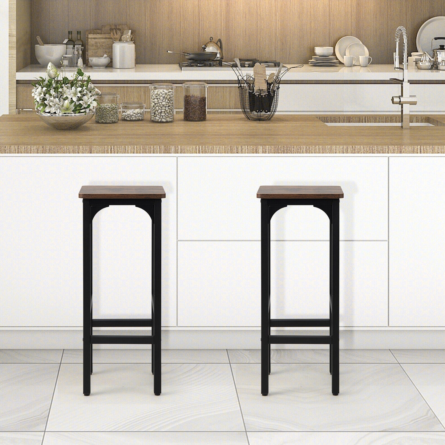 Bar Stools Set of 2 30cm Adjustable Computer Height Stools w/ Footrest