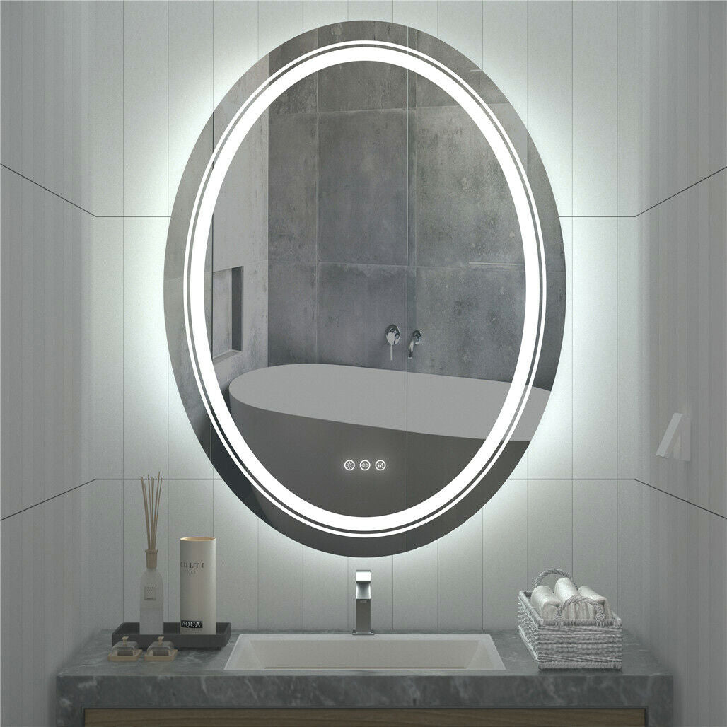 80CM Oval Backlit+Front LED Bathroom Mirror Dimmable Shatter-Proof Vanity Mirror