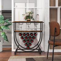 Industrial Rolling Drink Serving Bar Cart for Dining Room Rustic Brown and Black