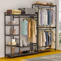 Freestanding Double Rod Closet Organizer – 3-Tier Shelves Garment Rack for Clothes Storage