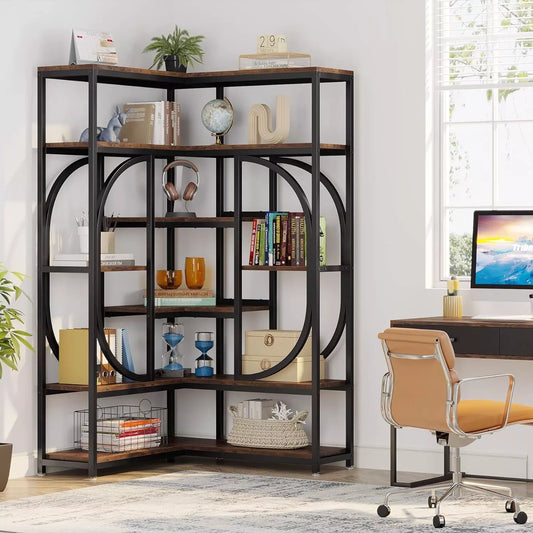 7-Tier Geometric Corner Bookshelf – Display Shelf and Organizer Bookcase