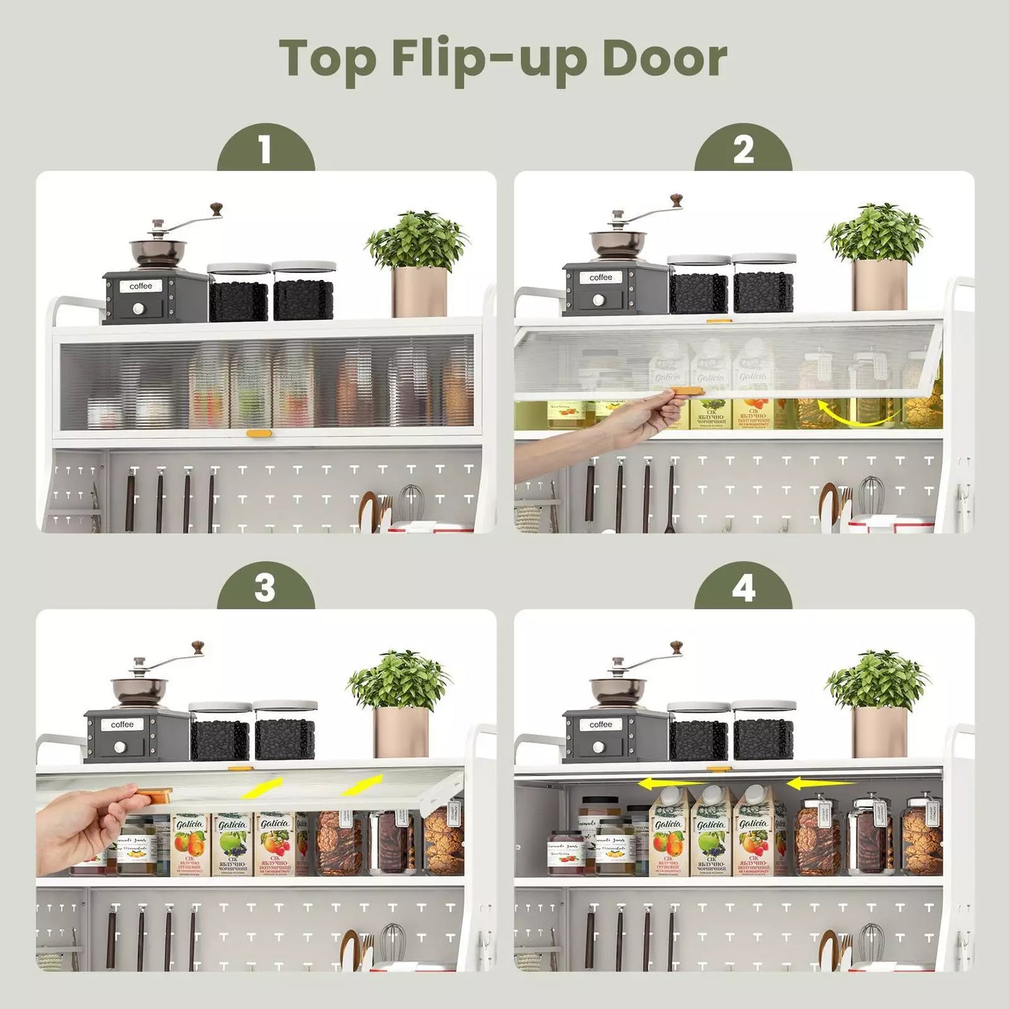 5-Tier Metal Baker's Rack with Pantry Cabinet and Flip-Up Door