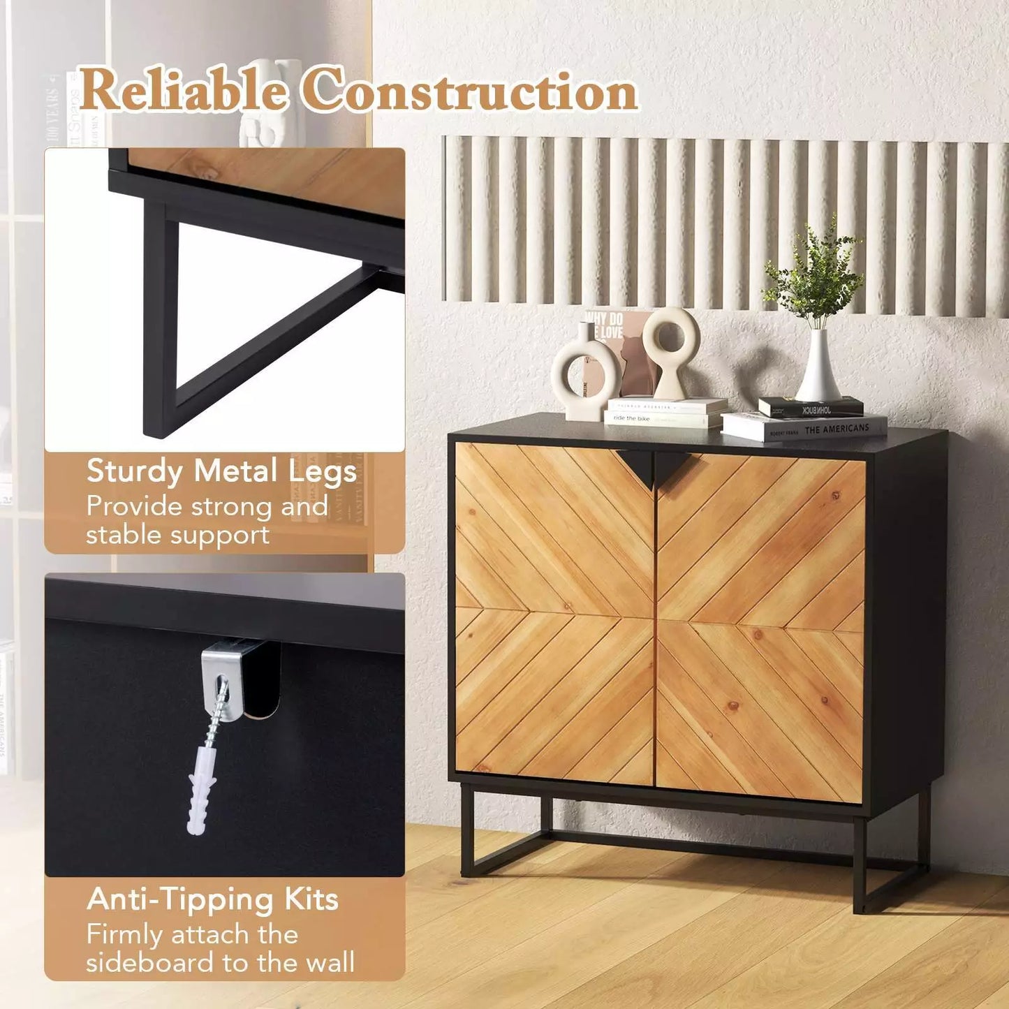 Modern Black Sideboard Buffet Cabinet – Storage Console Table & Accent Cabinet