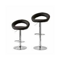 Hacienda 2 Curve Leather Barstools (Black) w/ Adjustable Height, 78-99cm