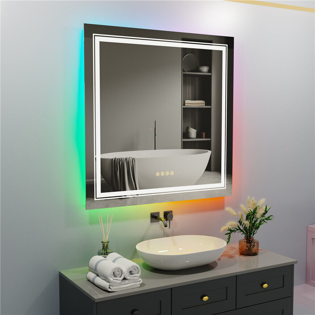 Stepless Dimmable Illuminated Bathroom Mirror Large Anti-Fog Area Vanity Mirror