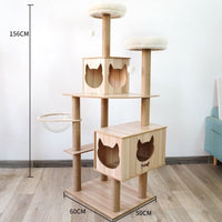 156cm Wooden Cat Tree Tower Scratching Post Scratcher Cats Condo House Bed