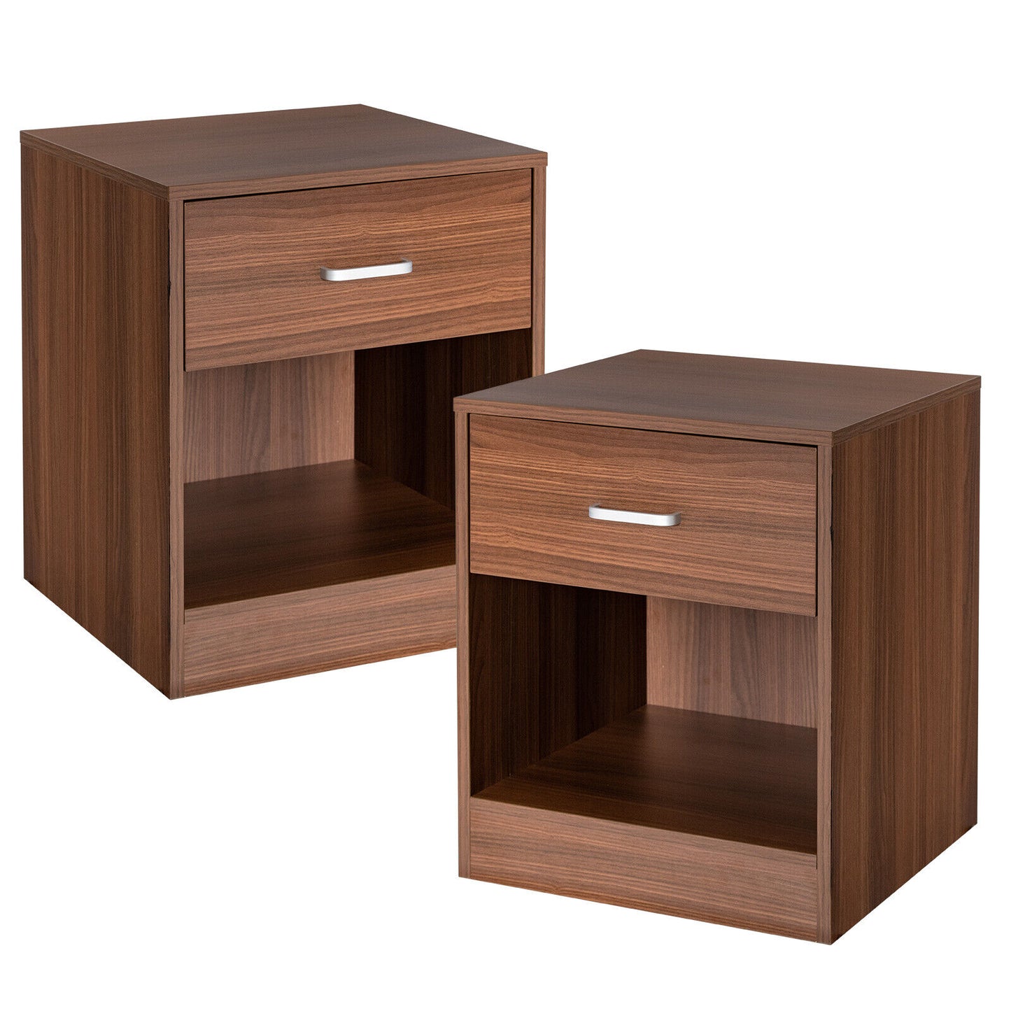 2PCS Nightstand with Drawer Storage Cabinet Modern Beside Table Brown