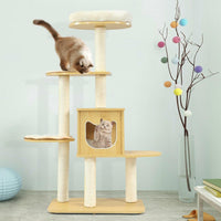 Cat Tree Tower Scratching Post Kitten Scratcher Trees Condo House Beige 135CM