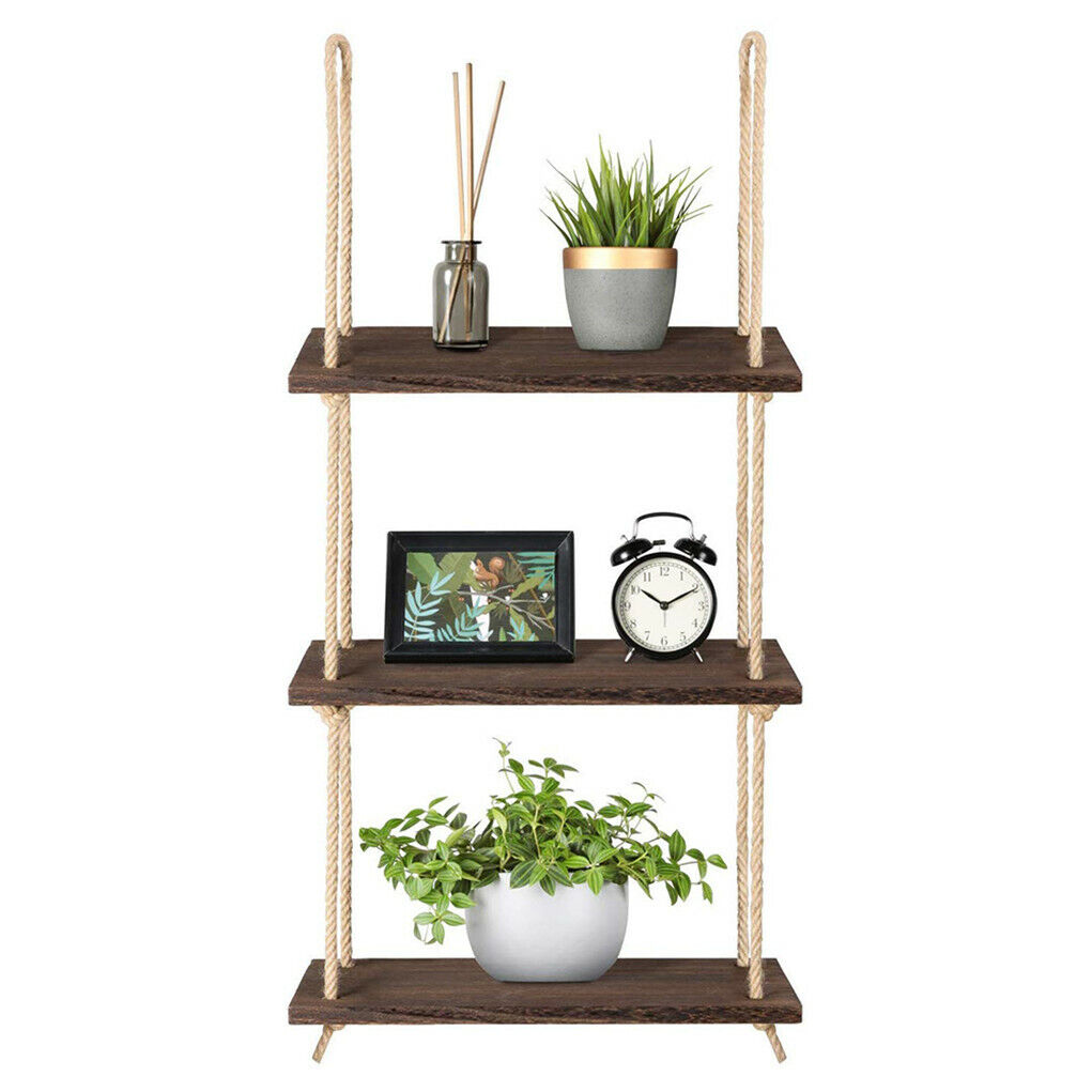 Wooden Hanging Shelf Window Wall Plant Rope Hanging Shelves for Kitchen Bathroom