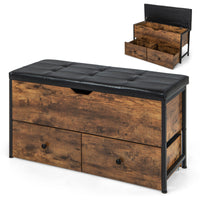 Storage Ottoman Bench w/ Padded Seat Cushion Flip Top Storage Chest w/ Drawers