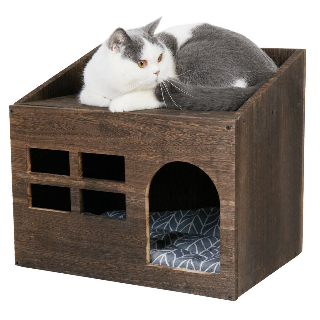 Decorative Cat House Nightstand Wodden Cat Litter Box Pet Crate Enclosed Shelter