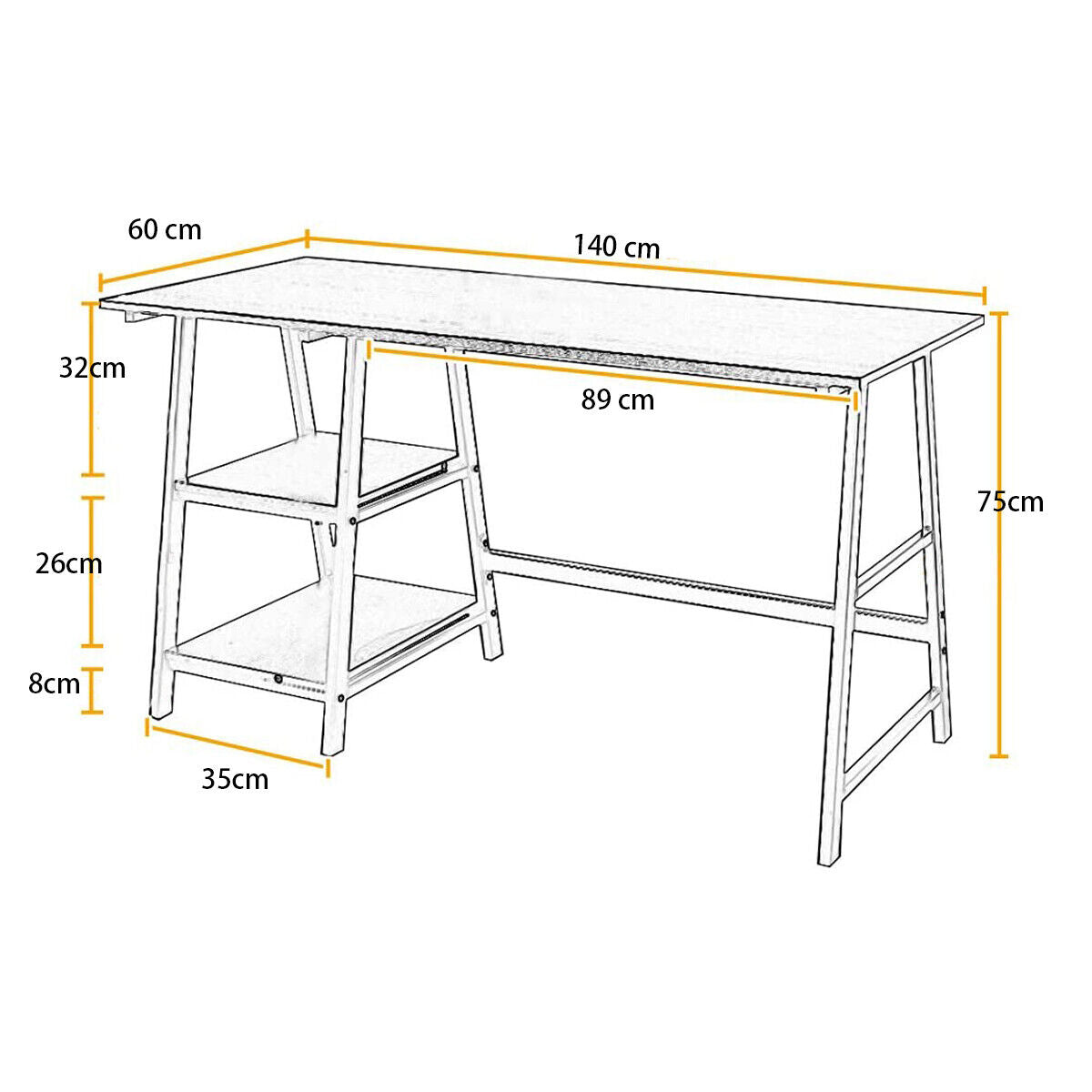 Computer Desk Study Table with Storage Shelves Laptop Table PC Desk Ladder Desk