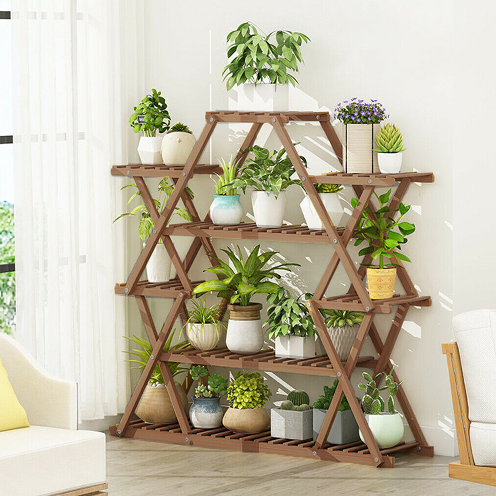 Oversized Multi Layers Wood Plant Stand Reinforced Flower Pot Display Shelf Rack