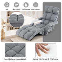 Foldable Lazy Sofa Indoor Chaise Lounger w/ 6 Adjustable Positions Gray