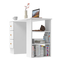 White computer desk with 3 drawers and shelves