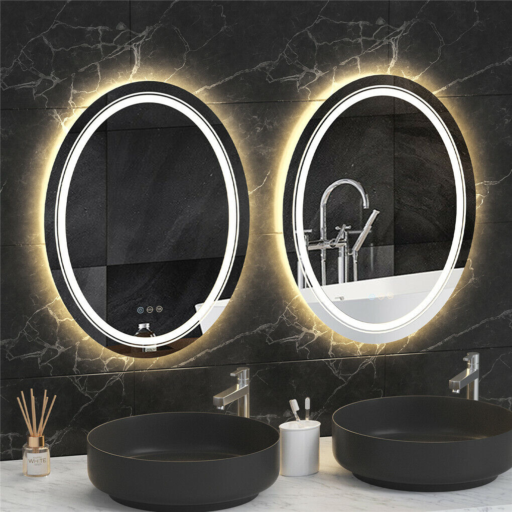 Oval LED Bathroom Mirror Anti-Fog Dimmable Lights Makeup Mirror w/ Smart Switch