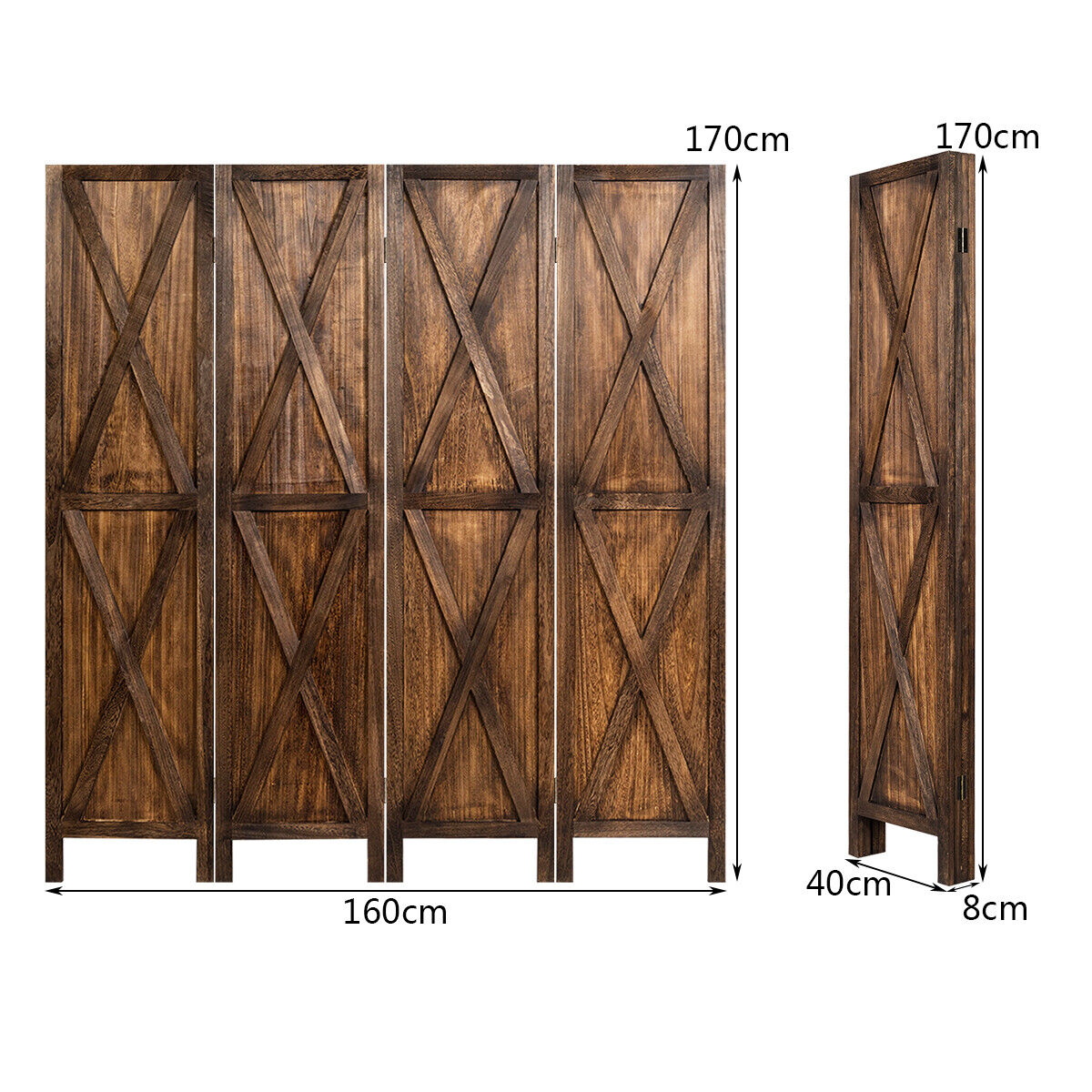 4 Panels Folding Wooden Room Divider W/ X-shaped Design 5.6 Ft Tall Brown