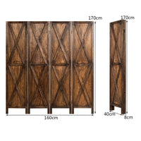 4 Panels Folding Wooden Room Divider W/ X-shaped Design 5.6 Ft Tall Brown