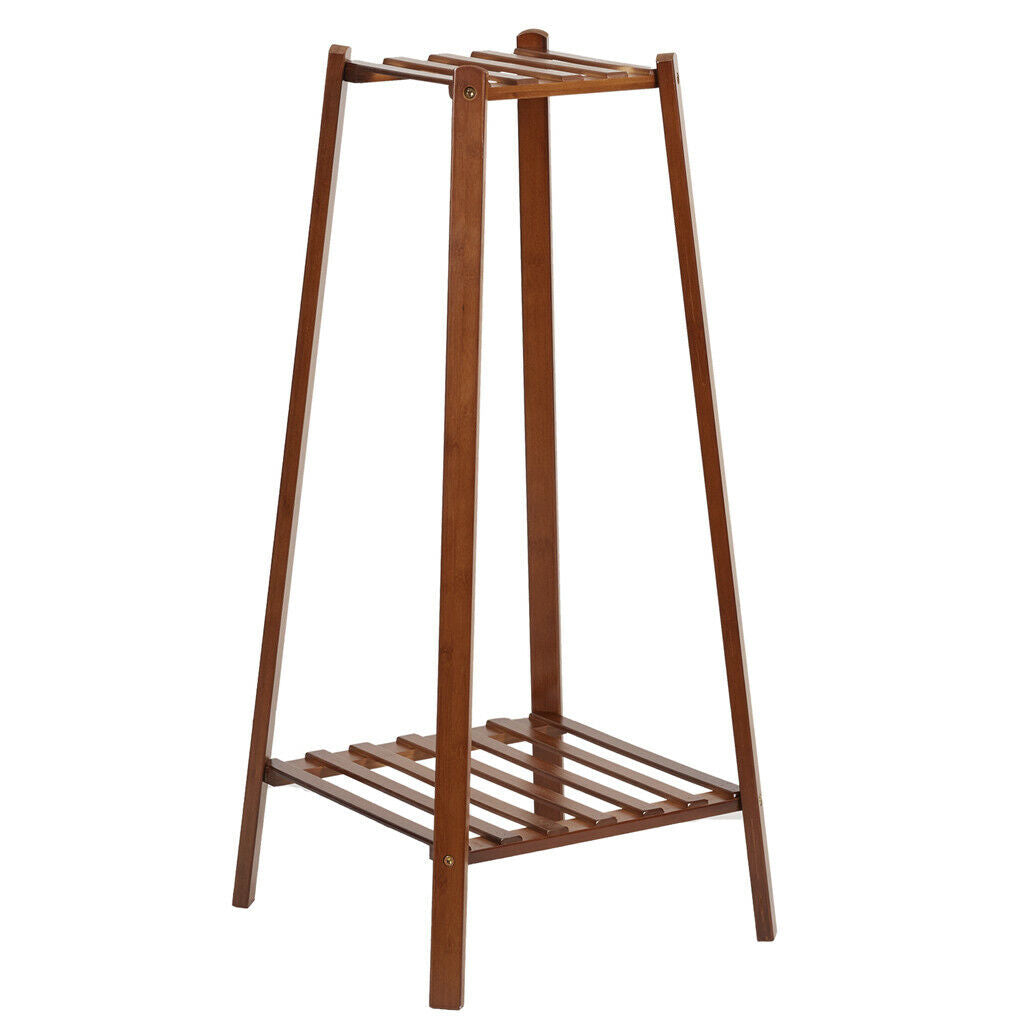 Bamboo 2 Tier Tall Plant Stand Pot Holder Small Space Table Garden Planter Brown