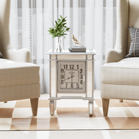 Luxury Clock Mirrored End Side Table Accent Bedside Table