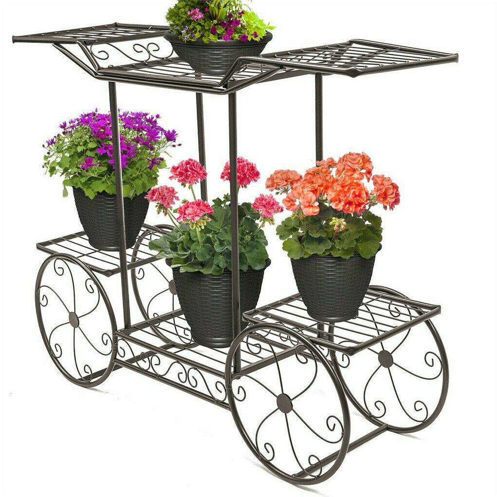 6 Tiers Garden Cart Stand & Flower Pot Plant Holder Display Rack Parisian Style